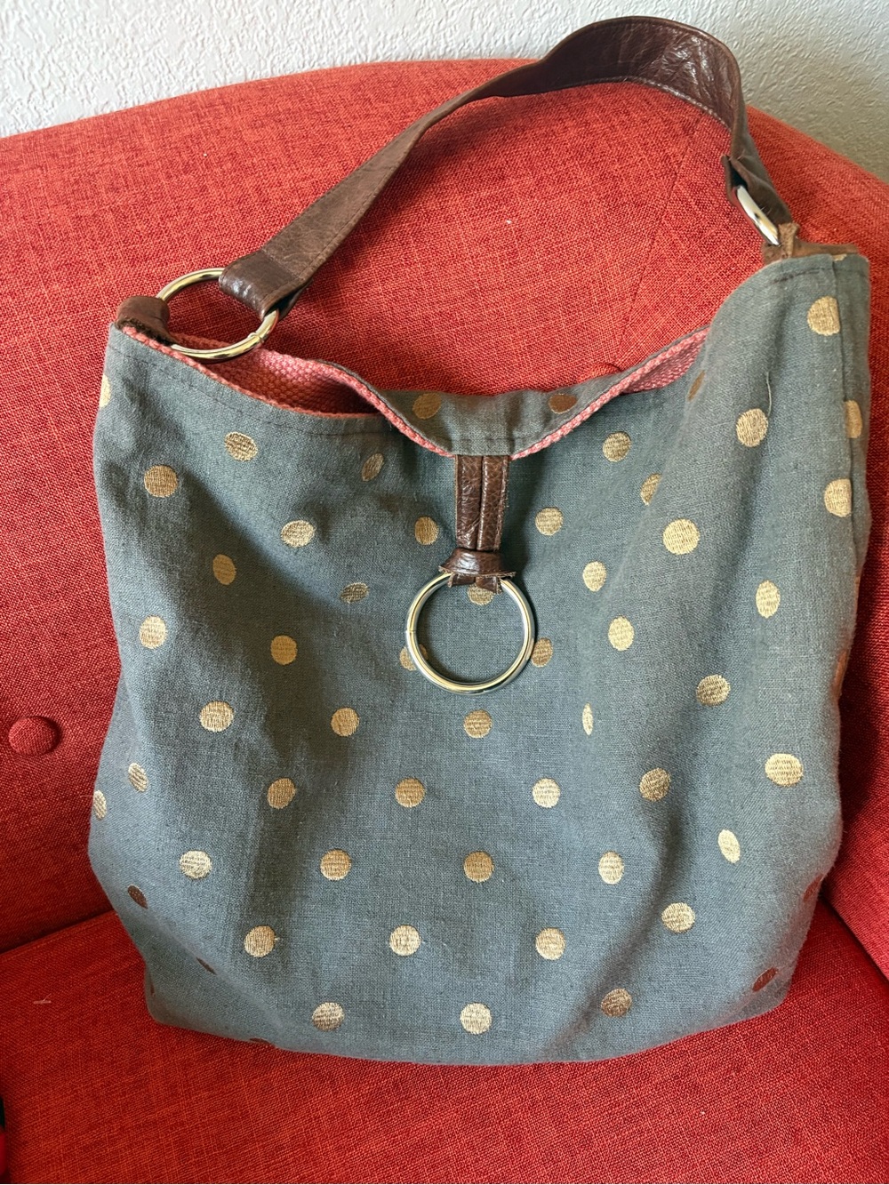 Ecogirl canvas blue gold polka dot tote